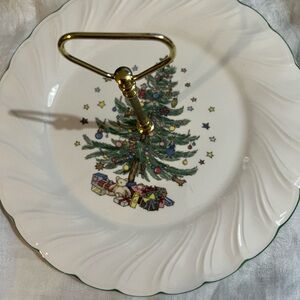 Christmas Tree Serving Plate with Gold Handle
